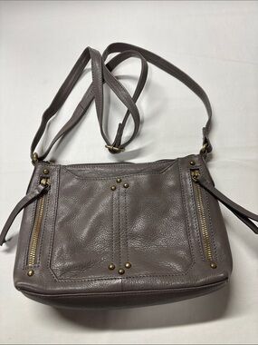 Cute Women's Gray Pebbled Leather Crossbody Bag with Zip Details